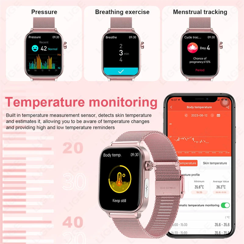 LIGE Health - Reloj inteligente de grado médico para hombre y mujer, con control del lípido en sangre, ácido úrico, ECG+PPG, temperatura corporal, llamadas por Bluetooth