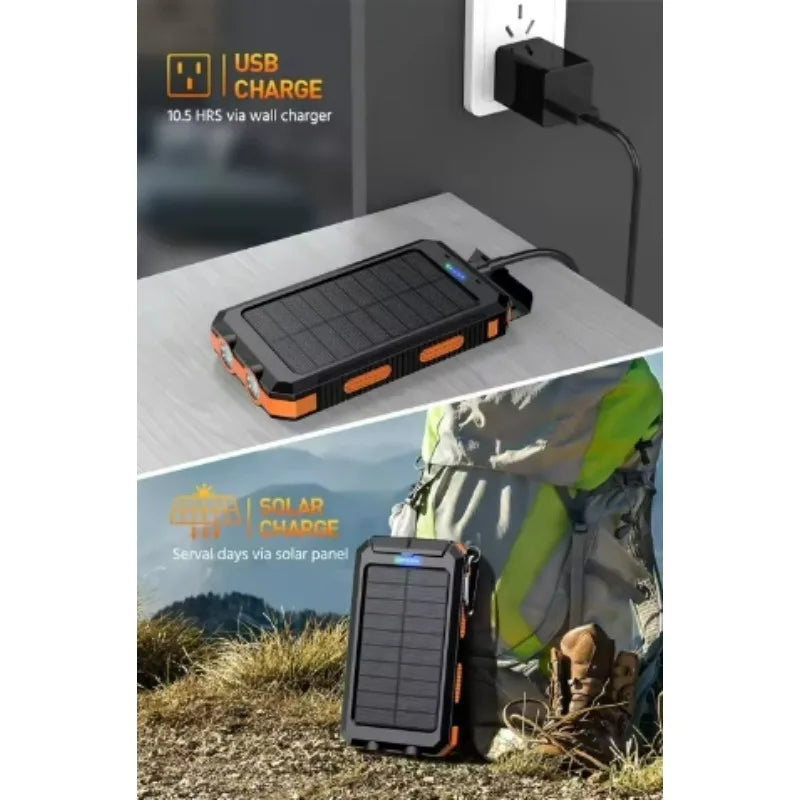 200000mAh Solar Power Bank Large Capacity Outdoor Wild Fishing Camping Mobile Power Portable with Compass Supply Fast Charging