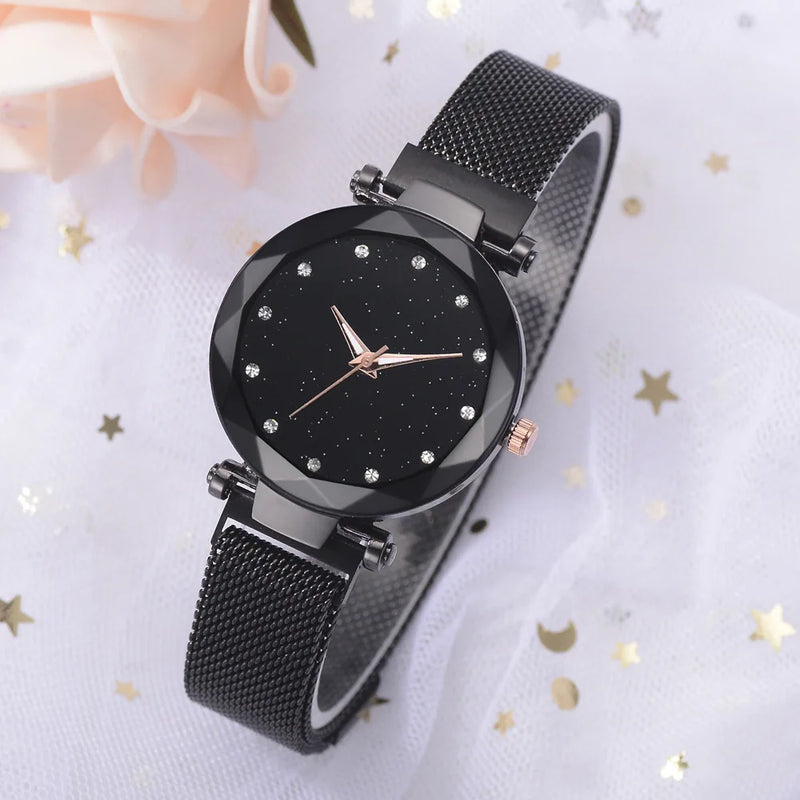 Relojes de lujo con cielo estrellado para mujer, pulsera de diamantes de imitación, reloj de cuarzo para mujer, reloj de pulsera con hebilla magnética de acero fino, reloj para mujer