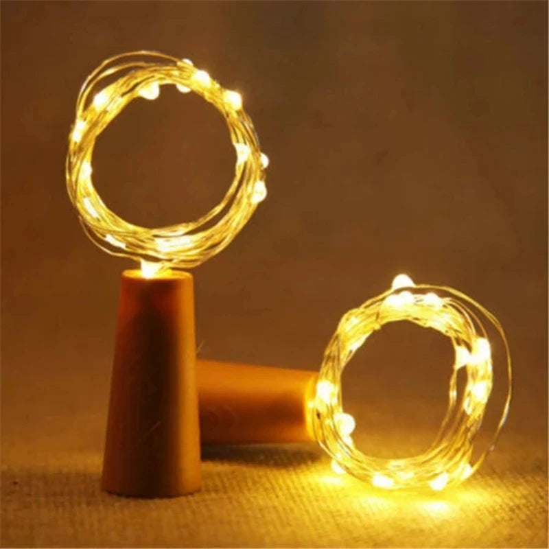 1 guirnalda de luces LED de 1 m y 2 m con alambre de cobre y plata, tapón de botella para decoración de bodas, manualidades de vidrio y Navidad