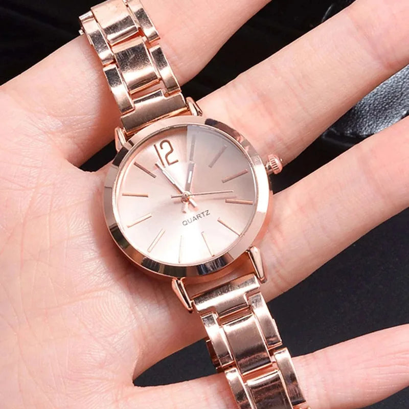 Luxury Watch for Women Simple Round Dial Stainless Fashion Gold Bracelet Quartz Wristwatch Students Ladies Watches Reloj Mujer