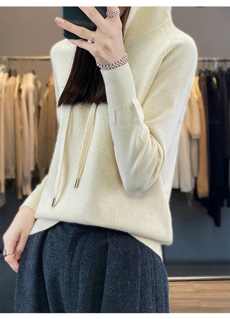 Autumn Winter Women Sweater 2024 Long Sleeve Hooded Pullovers Fashion Korean Knit Hoodie Sweaters Casual Warm Bottoming Jumper