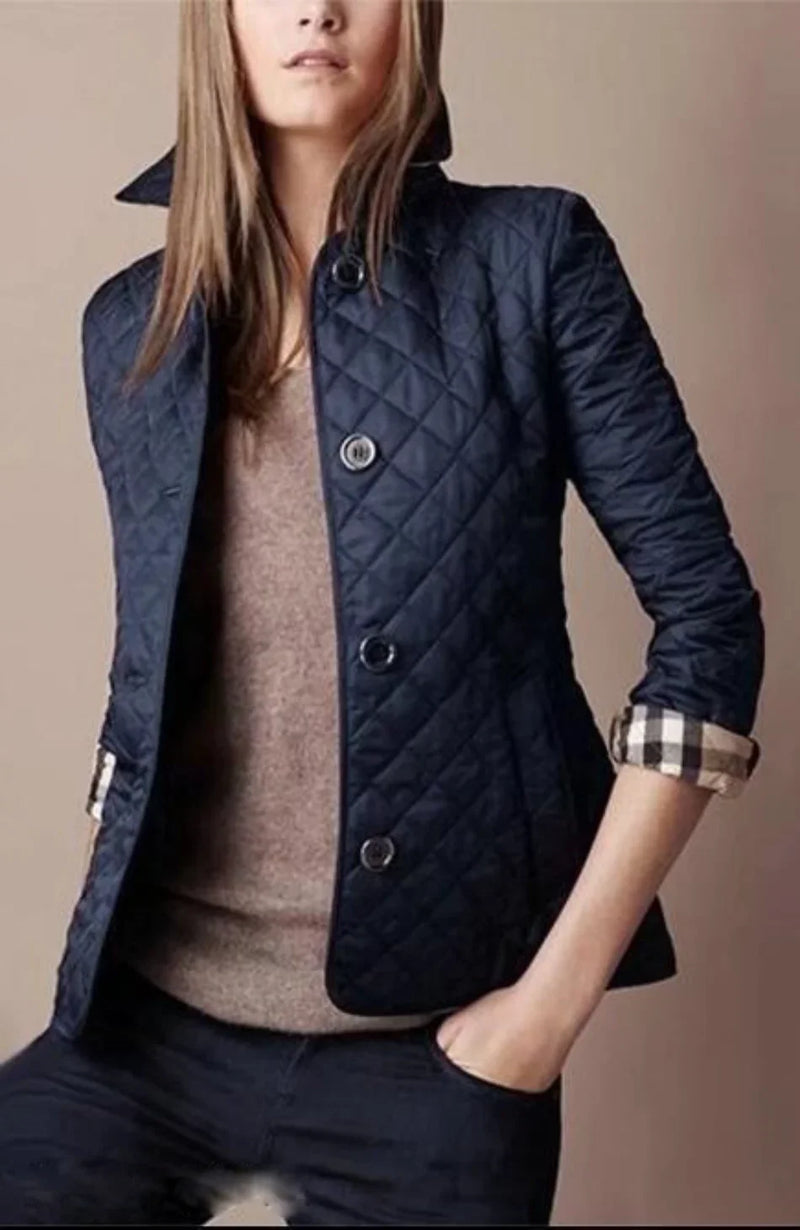 Chaqueta de abrigo para mujer, de algodón, con solapa, clásica, a cuadros, de un solo pecho, ropa de calle para mujer, manga larga, otoño e invierno