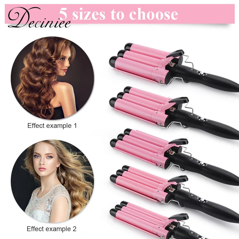 3 Barrel Curling Iron Wand Temperature Adjustable 5 Size Perm Splint Ceramic Triple Barrels Hair Waver Portable Hair Iron Curler