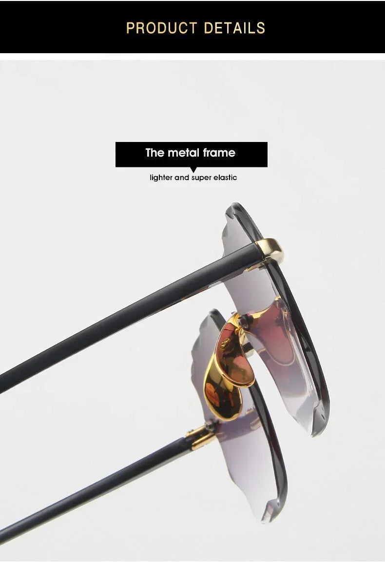 Large Frame Square Sunglasses Rimless UV Protection Fashion Sunglasses Gradient Two-color Eyewear 2024 New lentes de sol mujer