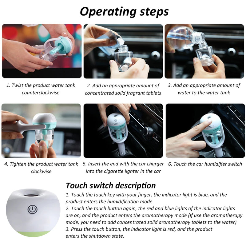 Mini humidificador de aire para coche, purificador de aire a vapor, difusor de aroma, difusor de aceites esenciales para aromaterapia, pulverizador automático para coche