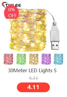 Guirnalda de luces LED de 30 metros y 98 pies con cable de cobre y alimentación por USB para decoración navideña, para bodas, fiestas y Año Nuevo