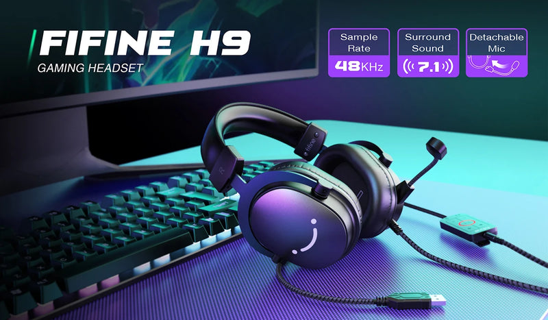 Auriculares FIFINE, conector de 3,5 mm y auriculares USB con sonido envolvente 7.1, control de volumen, interruptor de silencio para PC, MAC, PS4, PS5 Mixer-H9