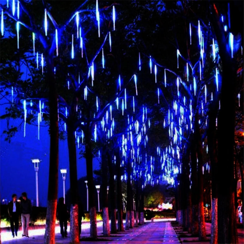 Luces navideñas de lluvia de meteoritos para exteriores, 10 tubos, 192 luces LED colgantes para jardín, árbol, fiesta, decoración, lámpara