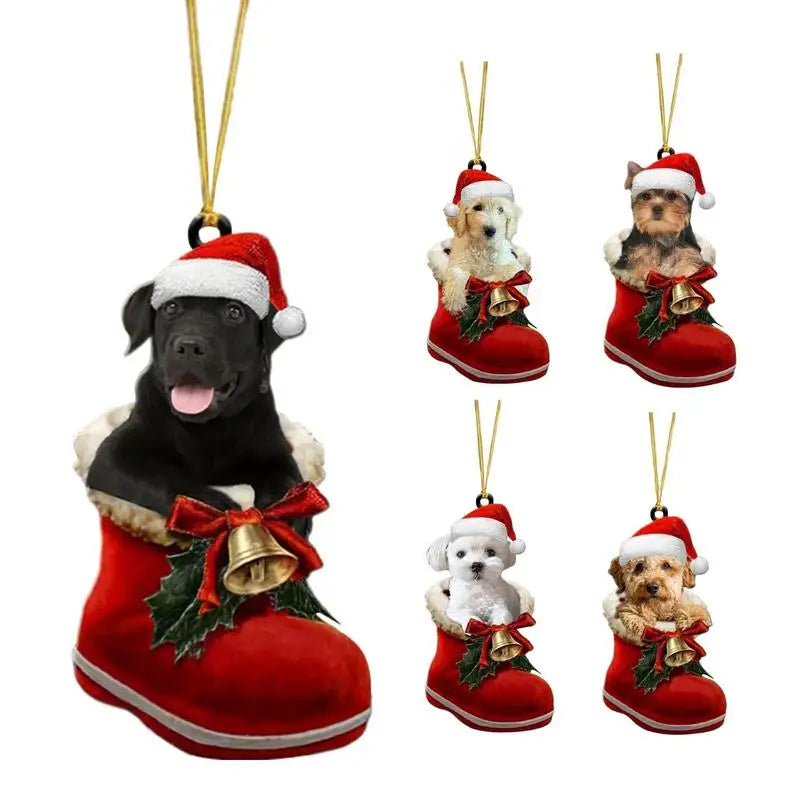 Christmas Tree Dog Ornament Acrylic Flat Printing Dog Hanging Pendant Decoration Supplies for Car Mantel And Christmas Tree