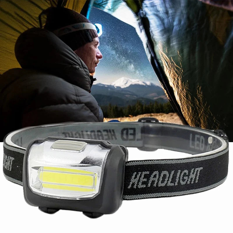 Portable Headlamp 3 Modes LED Emergency Headlights Adjustable Headband Outdoor Camping Hiking Mini Head Torch Battery Powered