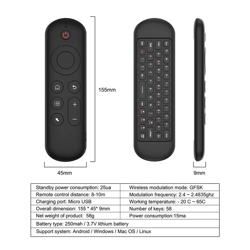 Miniteclado inalámbrico M5 Air Mouse de 2,4 GHz con Bluetooth 5,2 y retroiluminación por voz, control remoto con aprendizaje por infrarrojos para PC y Android