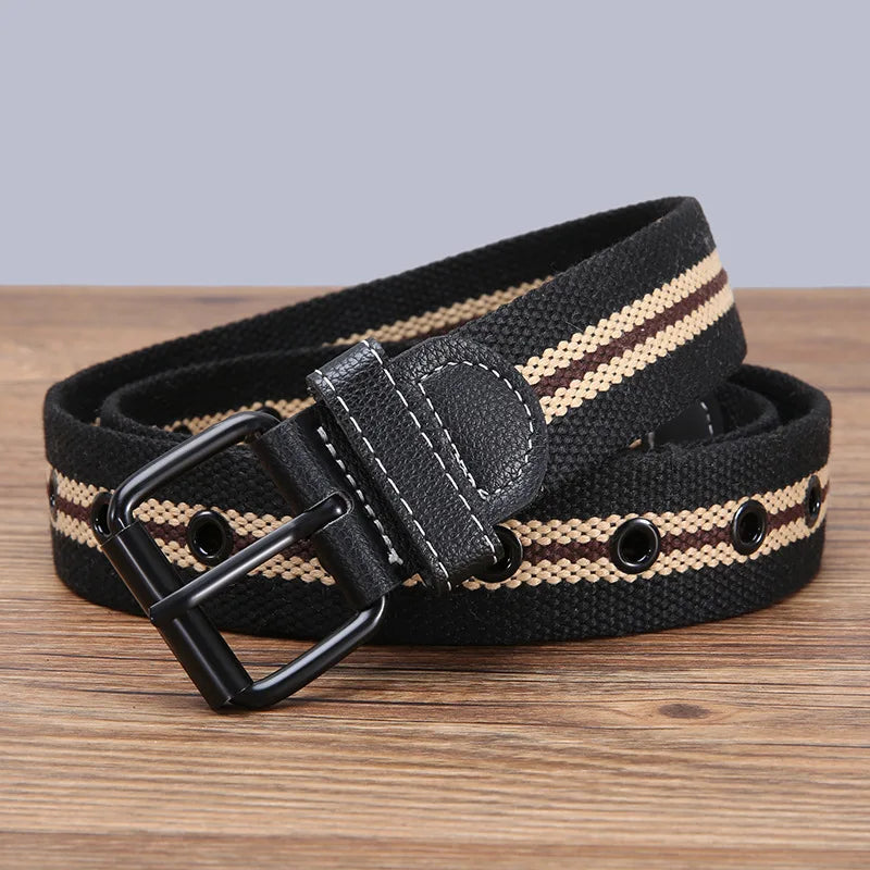 Fashion Perforated Knitted Canvas Belt for Men Jeans Clothing Accessories Sports Military Tactical Mens Belts for Student 2024