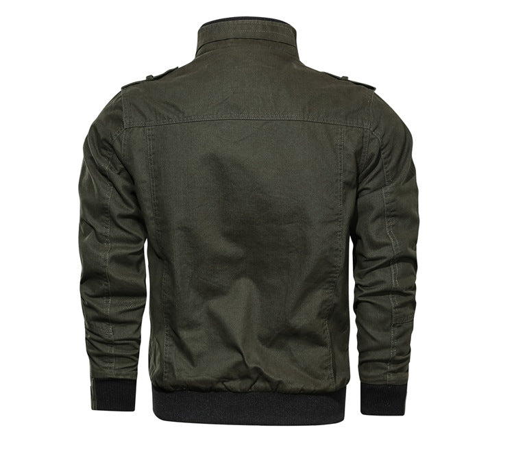 Casual solid color jacket, zippered pocket, stand up collar, oversized jacket, tough guy style, thin motorcycle top