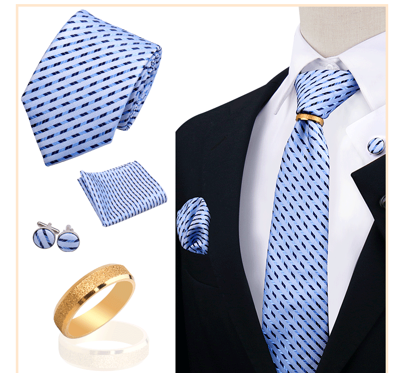 Corbatas para hombre con juego de broches y anillos, diseño de marca, corbatas, pañuelos, gemelos, regalos para bodas y fiestas, accesorios para hombre