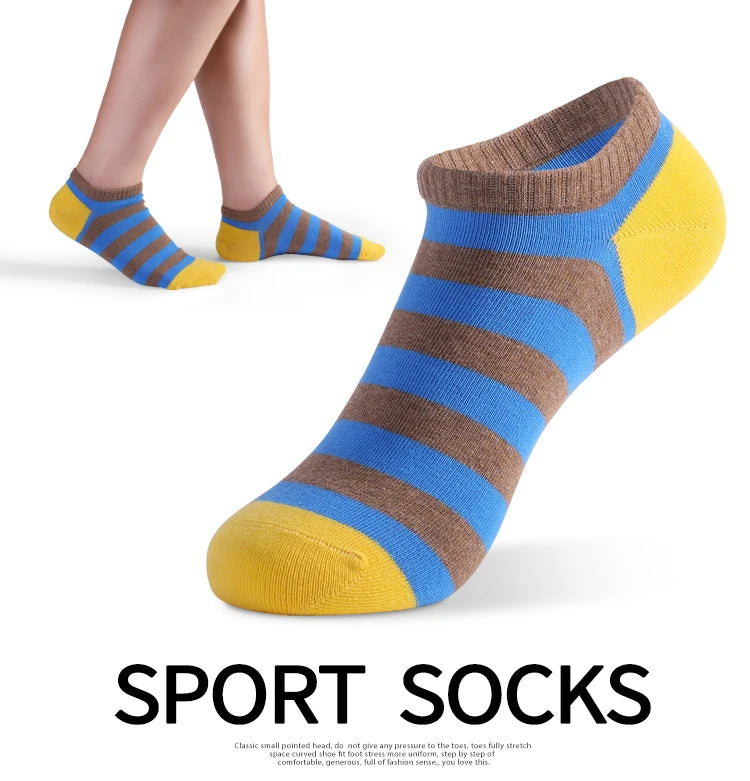 5 Pairs Low Cut Men Socks Solid Color Stripe Breathable Cotton Socks Sport Short Socks Women Men Funny  Ankle Socks