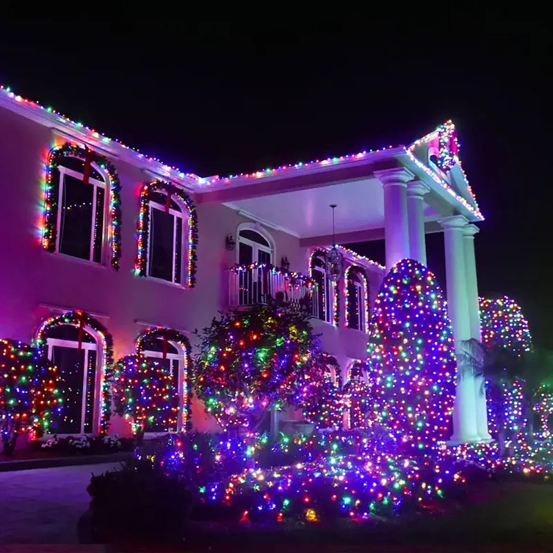 Guirnalda de luces solares de 32 m/42 m con temporizador para jardín al aire libre, 8 modos, decoración navideña, decoración de patio