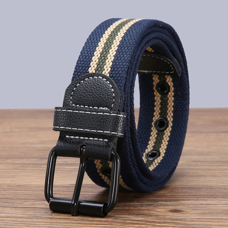 Fashion Perforated Knitted Canvas Belt for Men Jeans Clothing Accessories Sports Military Tactical Mens Belts for Student 2024