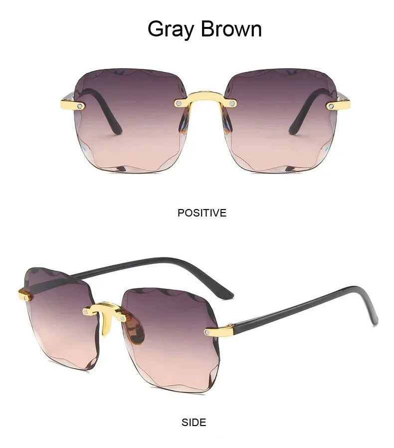 Large Frame Square Sunglasses Rimless UV Protection Fashion Sunglasses Gradient Two-color Eyewear 2024 New lentes de sol mujer