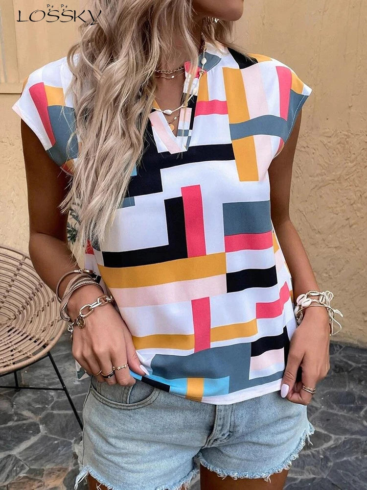 Blusa de mujer, camisa informal de manga corta, blusas sencillas con cuello en V, camisas y blusas elegantes, ofertas, ropa juvenil de verano para mujer 2024