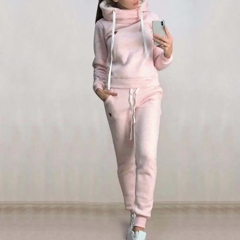 Tracksuit Solid Color Women 2Pcs Jogging Suit Tracksuits Fleece Lined Hoodies Pants Set