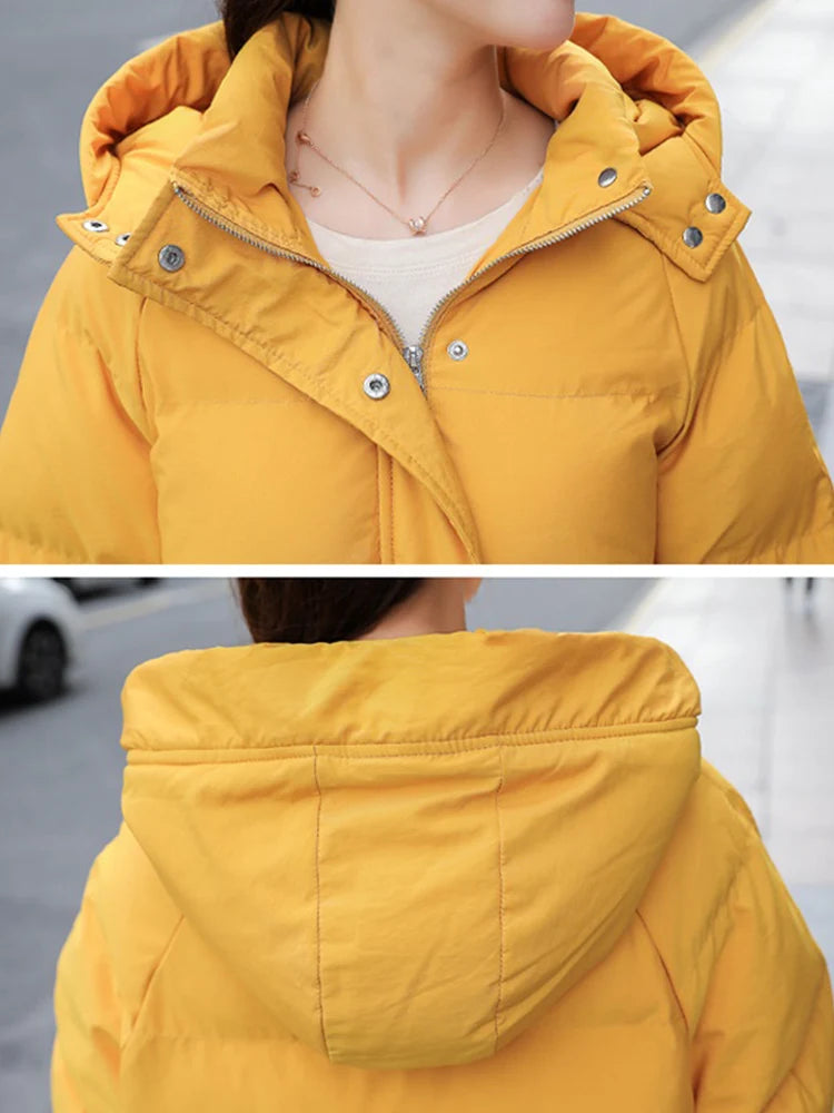 Fashion Winter Hooded Puffer Jacket Women Solid Casual Warm Oversize Parkas Female Korean Loose Long Sleeve Coat Women Clothing