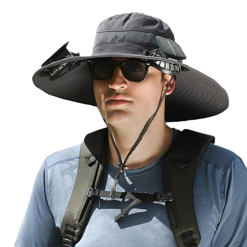 Para acampar al aire libre, pescar, hacer senderismo, protector solar, sombrero de pescador, gorra con ventilador solar, gorra de carga solar portátil con ventilador adecuada