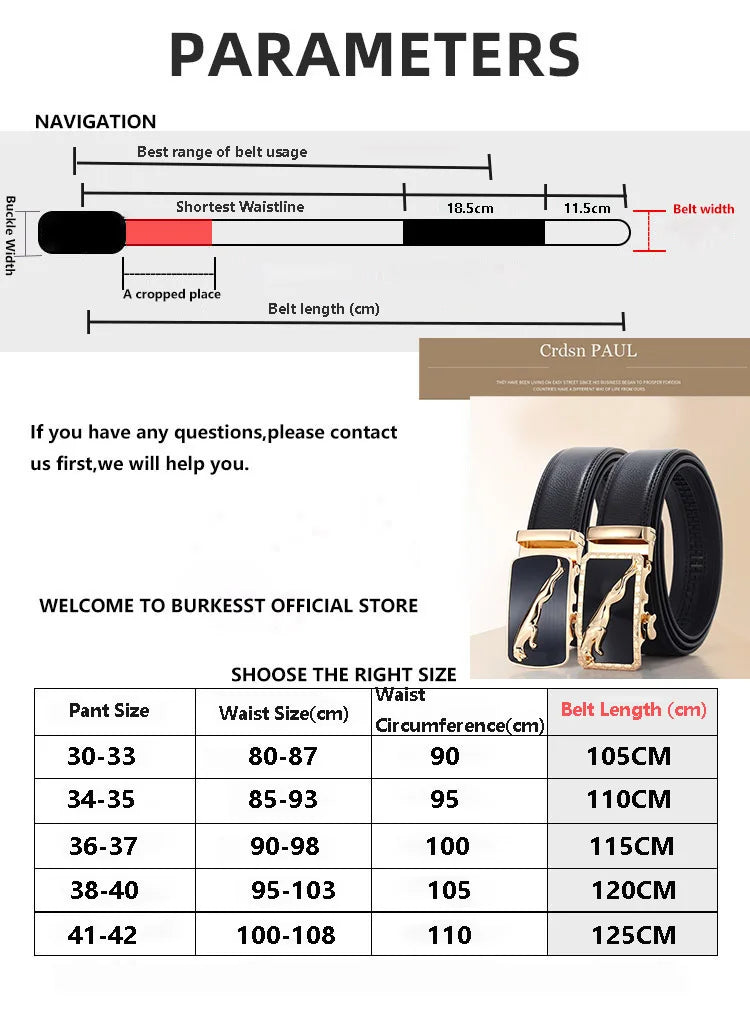 Belt Men's Business Boys Automatic Buckle Jaguar Daily Use All-Match Trousers Clothing Decoration Luxury New Version Of The Belt