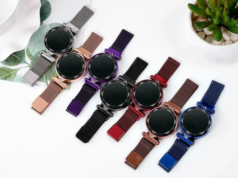 Reloj LED de lujo para mujer, pulsera magnética, relojes de oro rosa, relojes digitales de cuarzo para mujer, reloj femenino