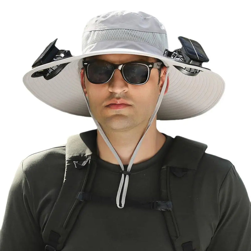 Para acampar al aire libre, pescar, hacer senderismo, protector solar, sombrero de pescador, gorra con ventilador solar, gorra de carga solar portátil con ventilador adecuada