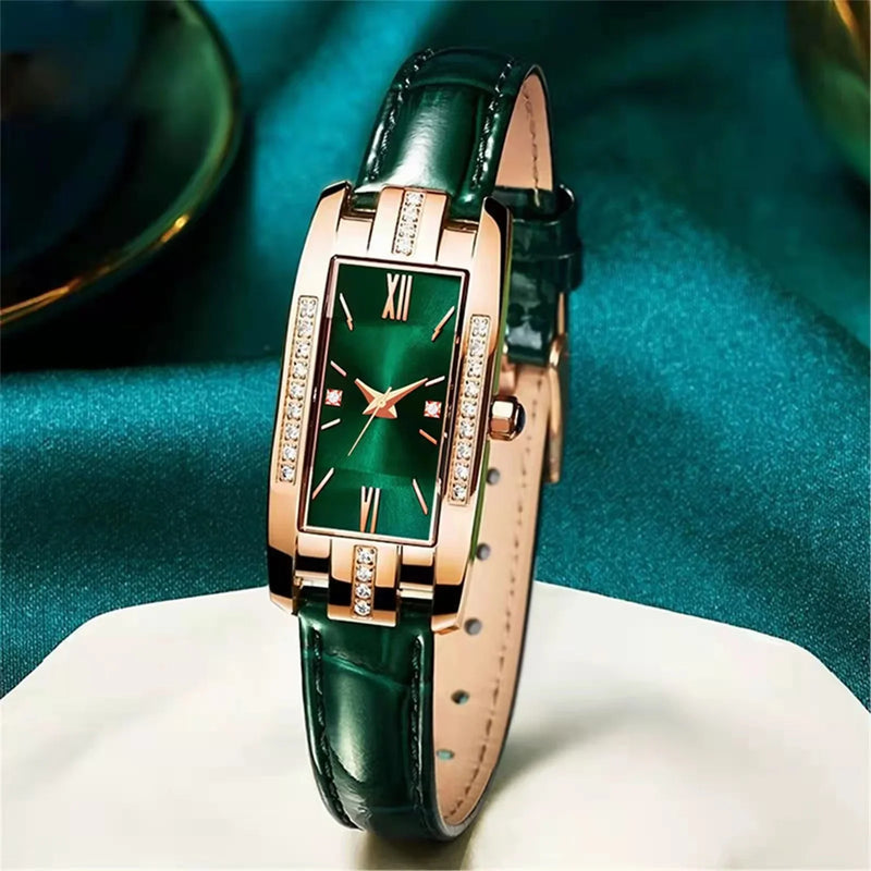 Reloj de cuarzo cuadrado de alta calidad clásico retro para mujer, reloj de cuarzo verde para estudiantes, reloj de estilo lujoso para mujer