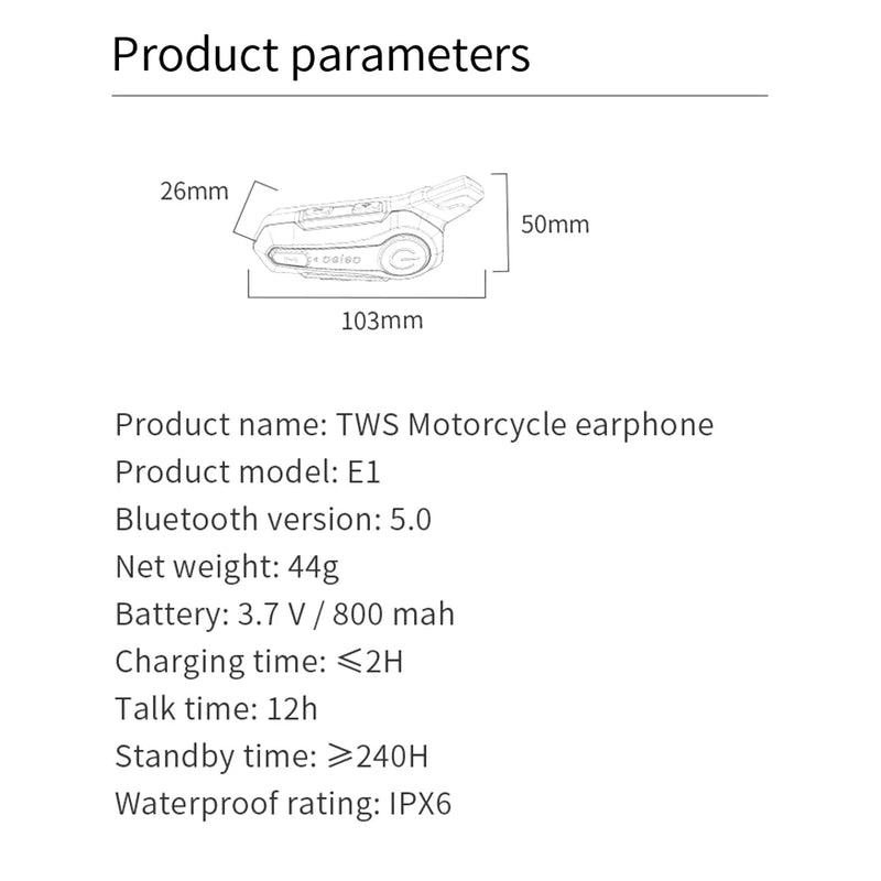 E1 Bluetooth Intercom Motorcycle helmet bluetooth headset intercomunicador Moto Interphone Headset Wireless For 2 Rider 1000M