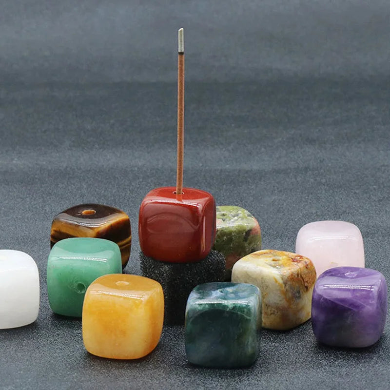 Square Natural Crystal Stone Incense Stick Base Holder Healing Quartz Gemstones Fragrant Aromatherapy Incense Holder Tray Decor