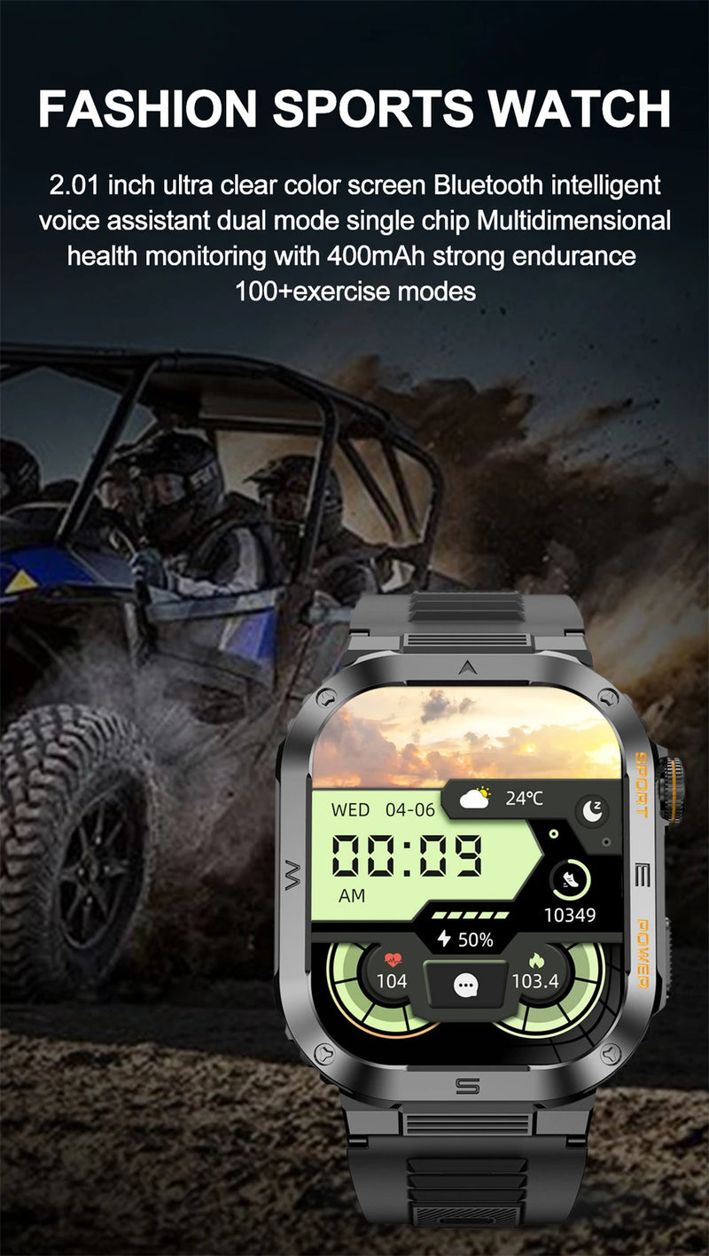 Nuevo reloj inteligente militar resistente con GPS para hombre, relojes deportivos IP68, resistente al agua, 2,01 pulgadas, llamadas por voz IA y Bluetooth, reloj inteligente para Android IOS