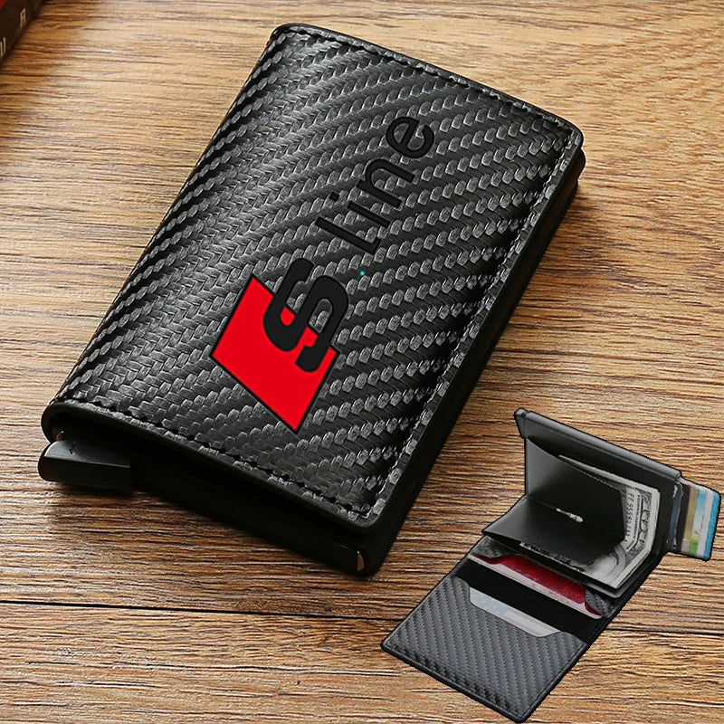 Carbon Fiber Leather Rfid Card Holder Pocket Men Wallets Money Bag For Audi Sline A1 A3 A4 A5 A6 A7 A8 Q8 TT S1 S3 RS5 RS6 RS7