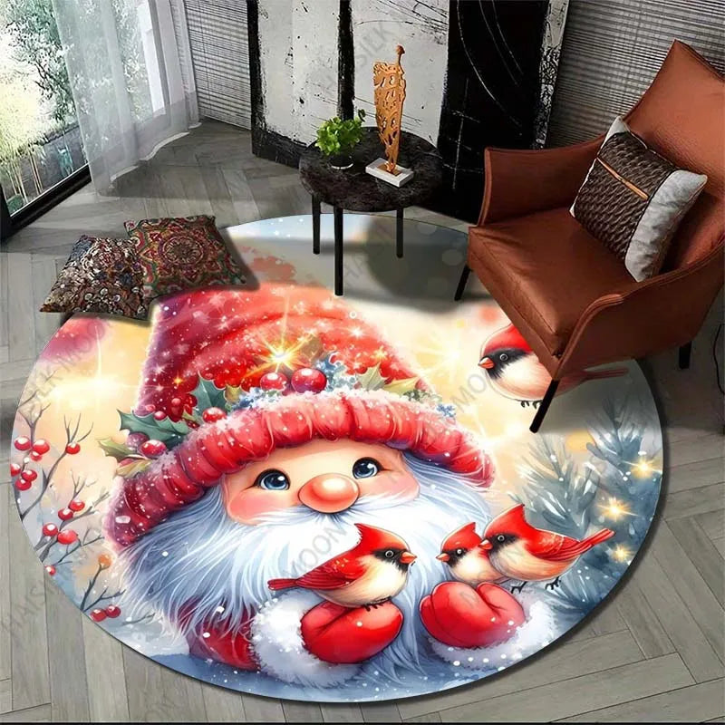 Gnome Christmas Print Round Carpet Suitable for Living Room Bedroom Carpet Flannel Non-slip Carpet, Sofa Chair Creative Door Mat