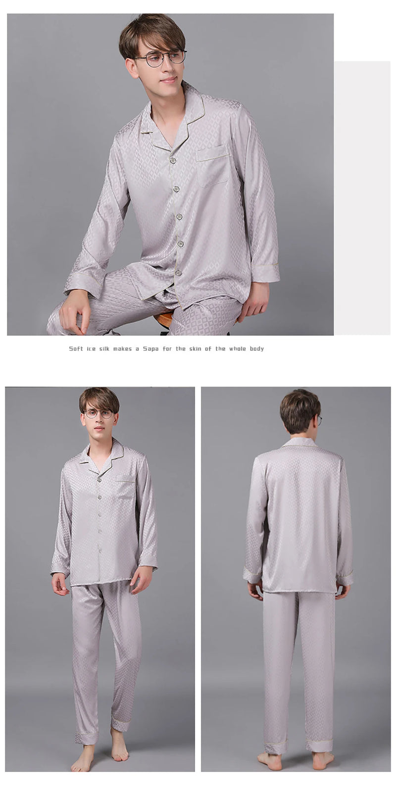 Men Trendyol Print Pajama Spring Summer Loose Comfort Pijama Sets Luxury Silk Pajamas Satin Long Sleeve Sleepwear pijama hombre