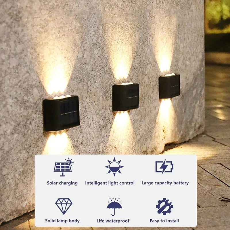 2/6/10 LED Beads Up and Down Light Solar Powered Waterproof Wall Light for Courtyard Garden Carport