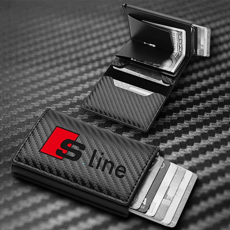 Carbon Fiber Leather Rfid Card Holder Pocket Men Wallets Money Bag For Audi Sline A1 A3 A4 A5 A6 A7 A8 Q8 TT S1 S3 RS5 RS6 RS7