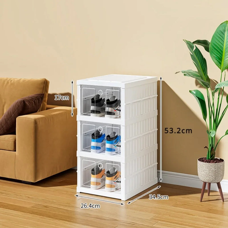 Foldable Shoe Storage Box Stackable Dustproof Transparent Living Room Sneaker Cabinet For Closet Multi Layer Cubby Shoes Rack