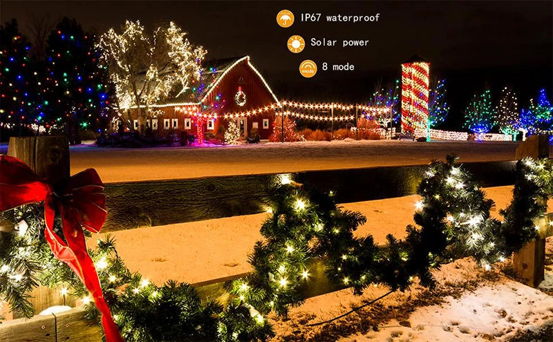 Solar Lights LED Fairy String Lights Waterproof 8 Lighting Modes String Lights for Christmas Party Wedding Decoration