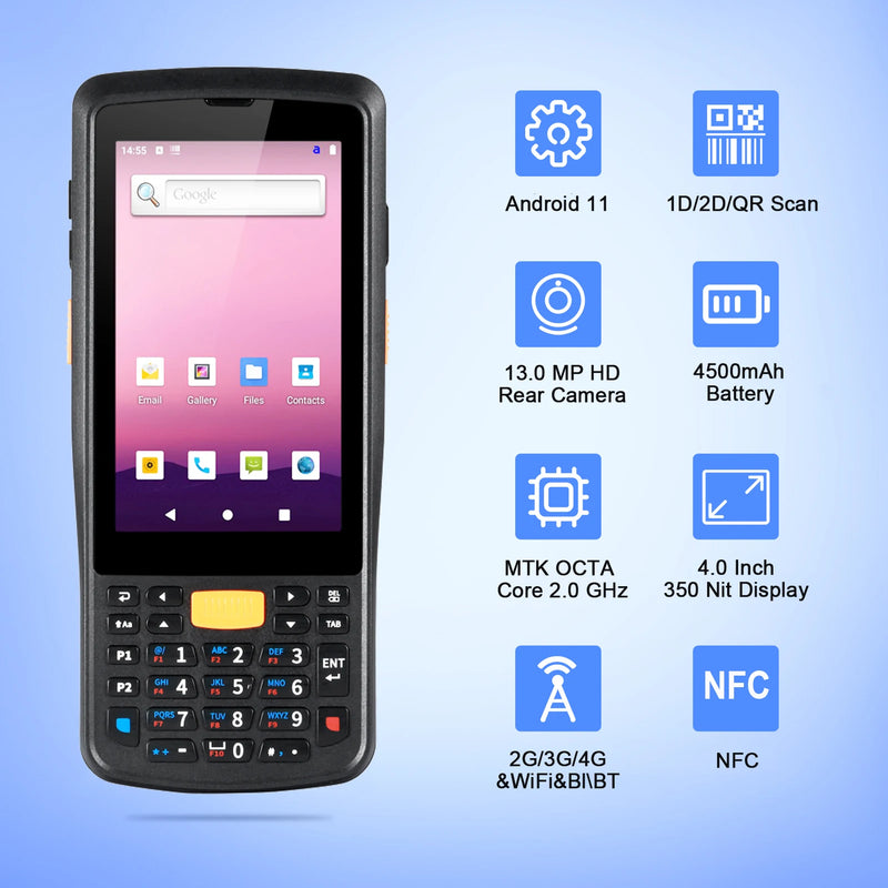 Android 11 4" Rugged PDA Handheld Terminal  4GB+64GB 1D2D Scanner Barcode Reader 4G WiFi GPS Warehouse  Data Collector Inventory