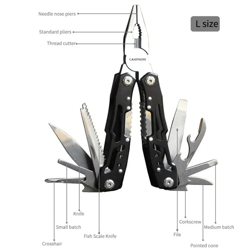 Herramienta multiusos para exteriores, portátil, de acero inoxidable, para acampar, EDC, plegable, multifunción, para emergencias, supervivencia, cuchillo, alicates