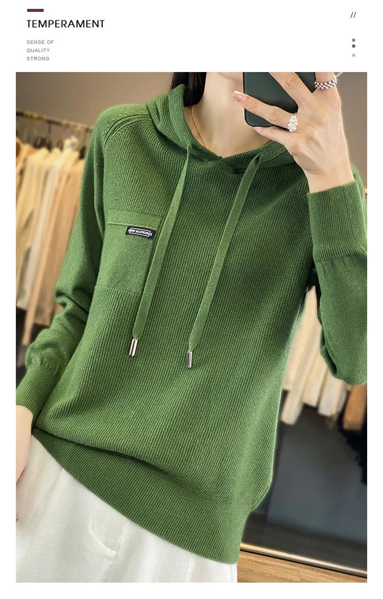 Autumn Winter Women Sweater 2024 Long Sleeve Hooded Pullovers Fashion Korean Knit Hoodie Sweaters Casual Warm Bottoming Jumper