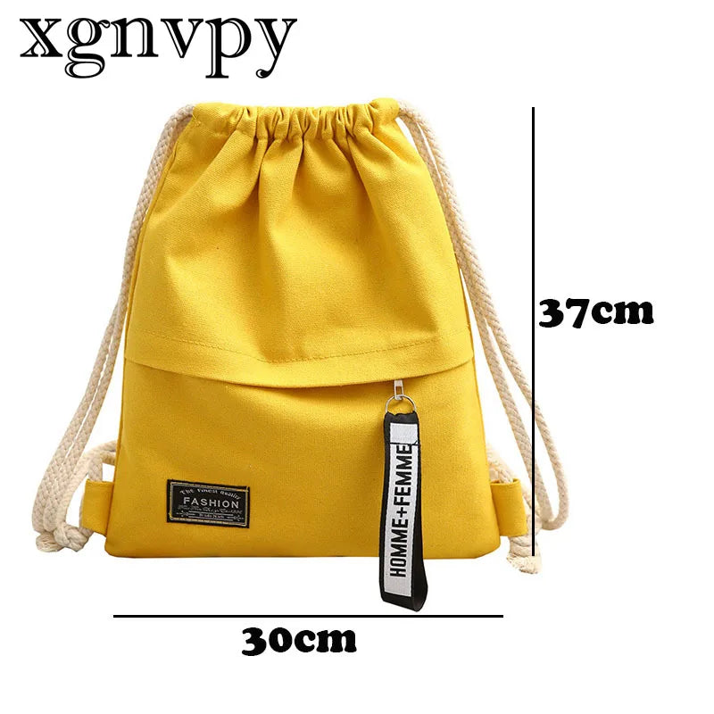 xgnvpy 2023 Canvas Drawstring Backpack Fashion School Gym Drawstring Bag Women Stylish Trendy Wearable  Versatile Bag