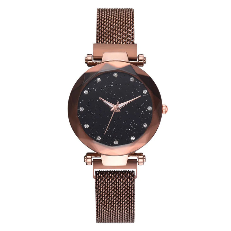 Relojes de lujo con cielo estrellado para mujer, pulsera de diamantes de imitación, reloj de cuarzo para mujer, reloj de pulsera con hebilla magnética de acero fino, reloj para mujer