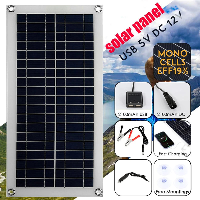 Sistema de energía solar de 2000 W, kit de panel solar, batería solar de 12 V, controlador de 10 A-60 A, panel solar para el hogar, caravana, autocaravana, casa de acampada