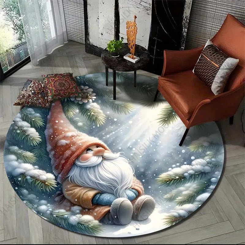 Gnome Christmas Print Round Carpet Suitable for Living Room Bedroom Carpet Flannel Non-slip Carpet, Sofa Chair Creative Door Mat