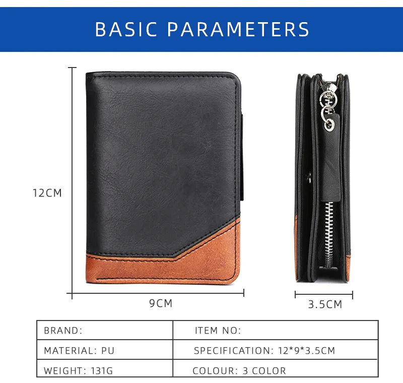 New Men's Wallet, Gentleman Retro Minimalist Multi Slot Billfold, Short Fashionable Youth Large Capacity Money Bag 12*9*3.5cm