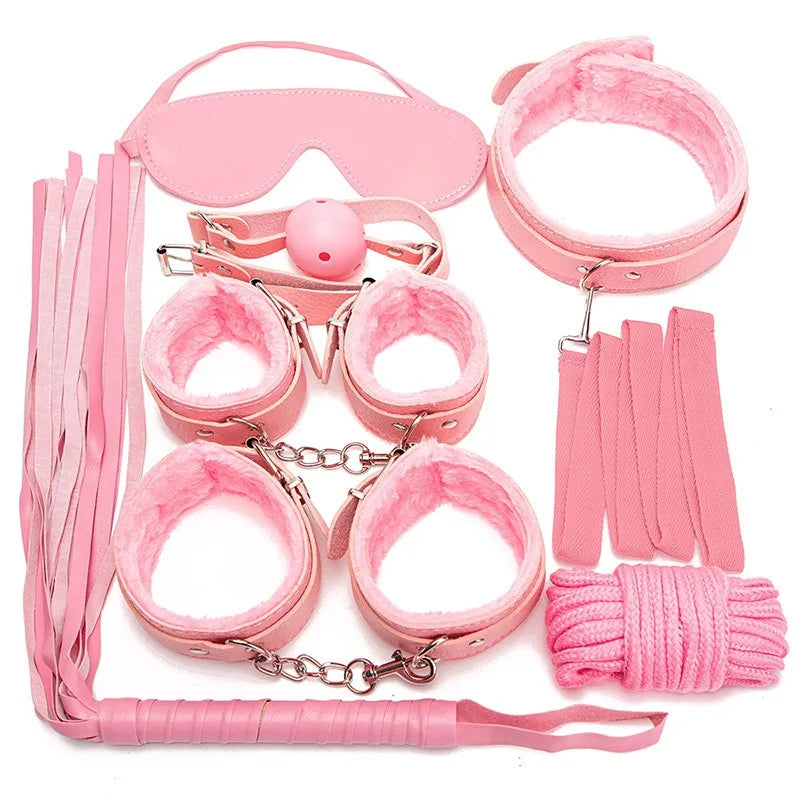 7 Piece Set Of BDSM Kits Sex Toys For Women Adults Games Bondage Handcuffs Sex Whip Mouth Gag